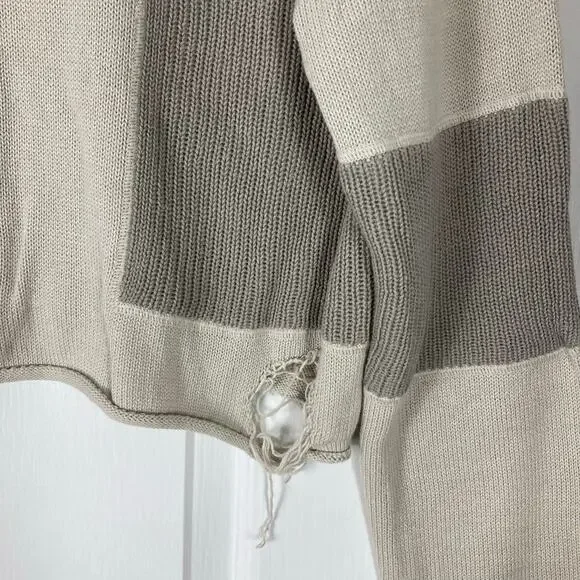 NWOT DARKER WAVS Sweater M Grey Colorblock Patchwork Distressed Oversized Crop